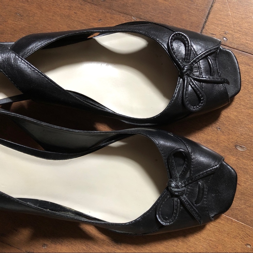 Nine West Peep Toe Mini Bow Leather Sling Backs - Picture 2 of 6